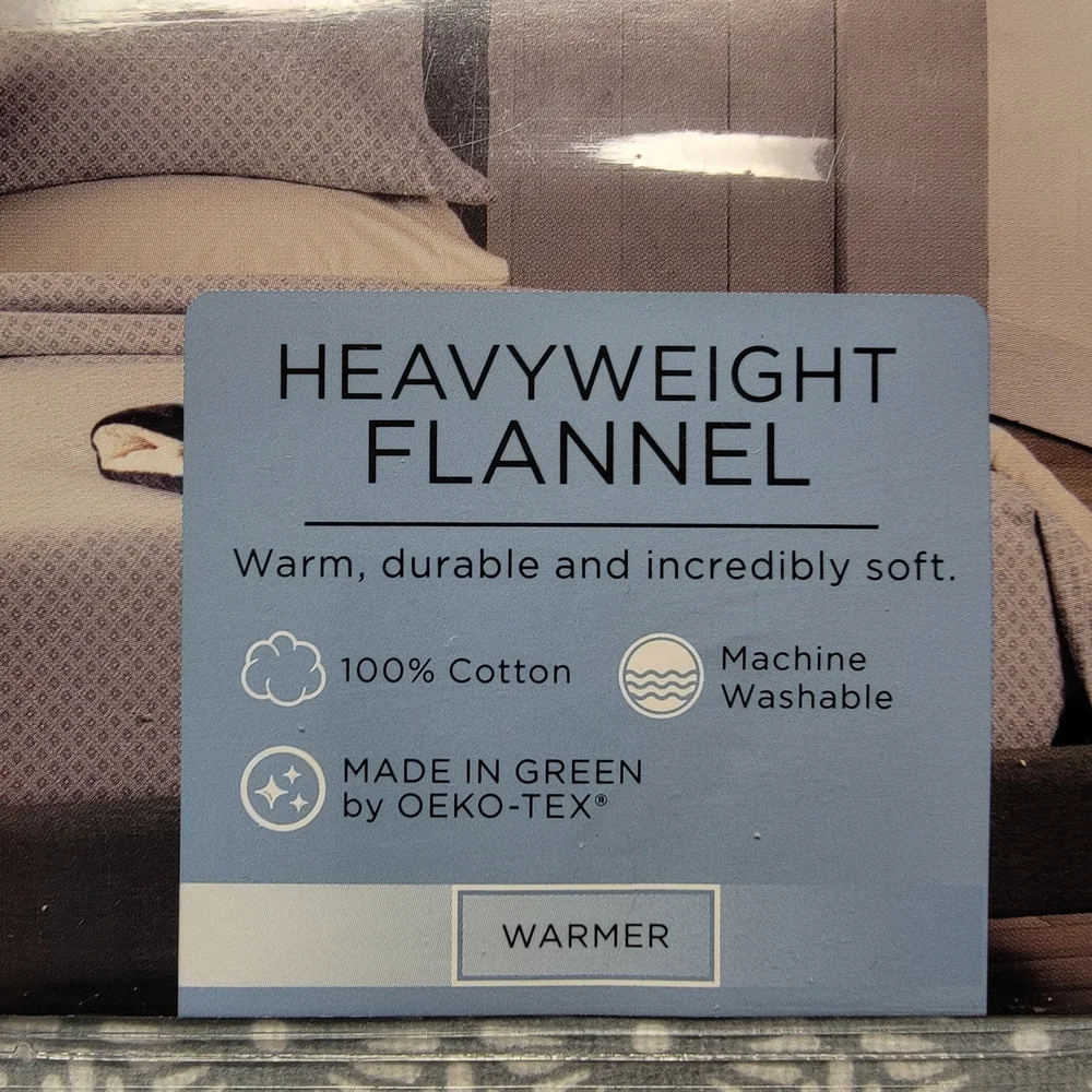 NWT Cuddl Duds Heavyweight Flannel Sheet Set Cal King Grey Diamond Geo